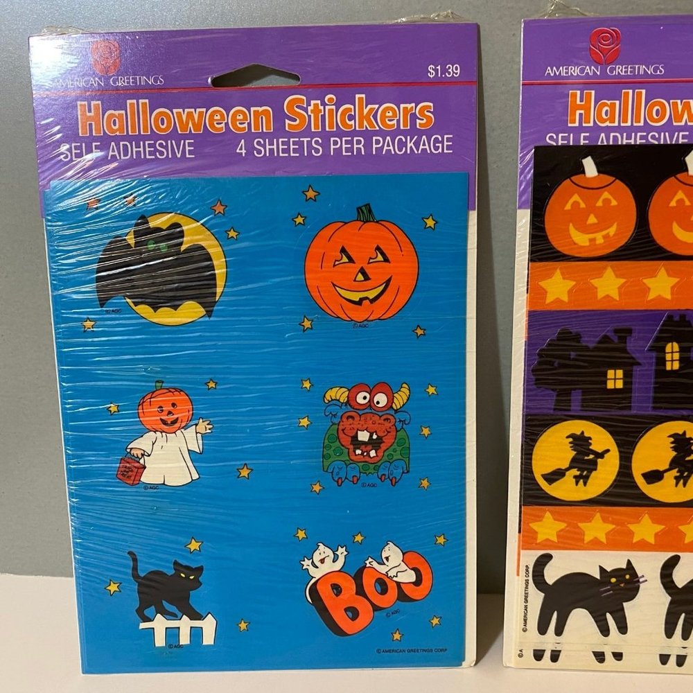 Vintage Halloween Stickers Pumpkins Cats American Greetings Gibson Hallmark - Picture 2 of 12